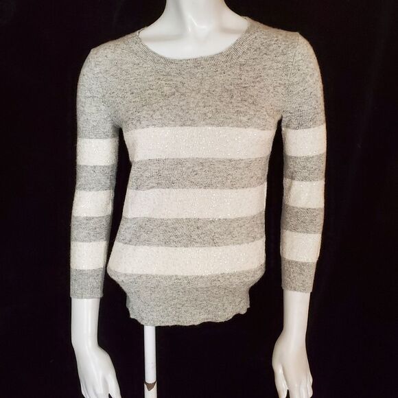 J. Crew Gray & White Striped Sequined Sweater (XXS) - Picture 3 of 6